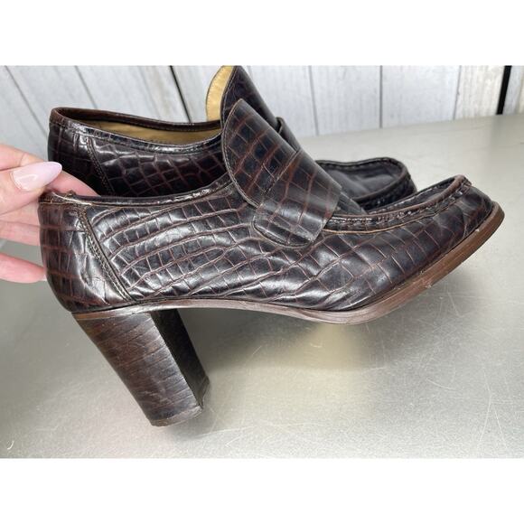 Vintage Rush Hour Leather Croco Block Heels Brown Y2K Size 8 - Picture 3 of 6